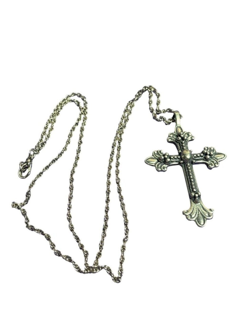 Kenneth Wyatt Silvertone Cross Pendant Necklace 26 inches Long 2.5 inch Pendant